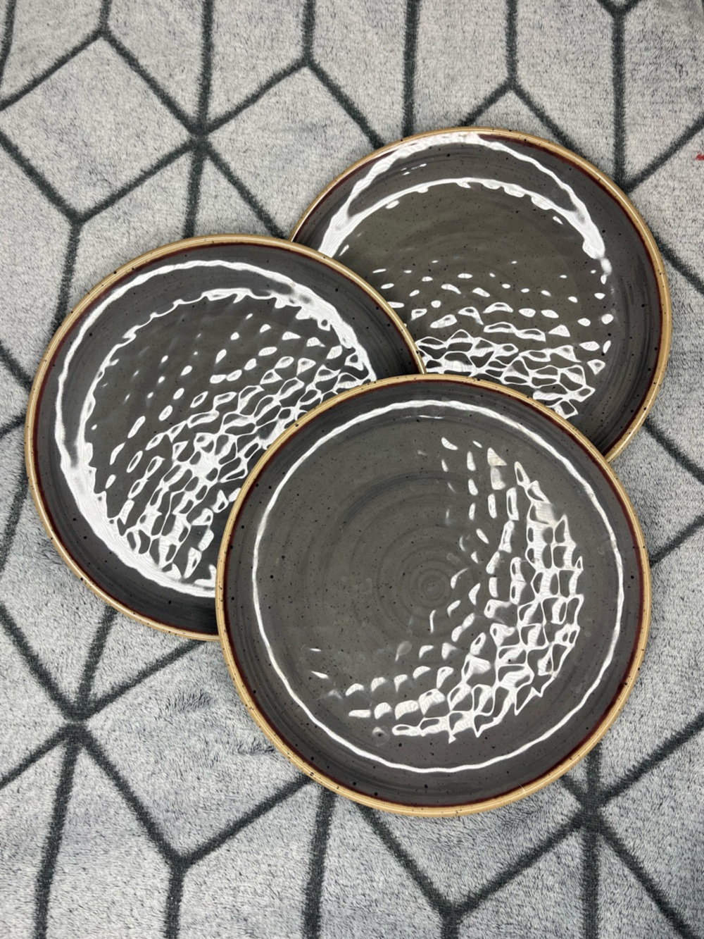 10 Food Network Speckled Ceramic Look Grey Melamine 9” Plates Set